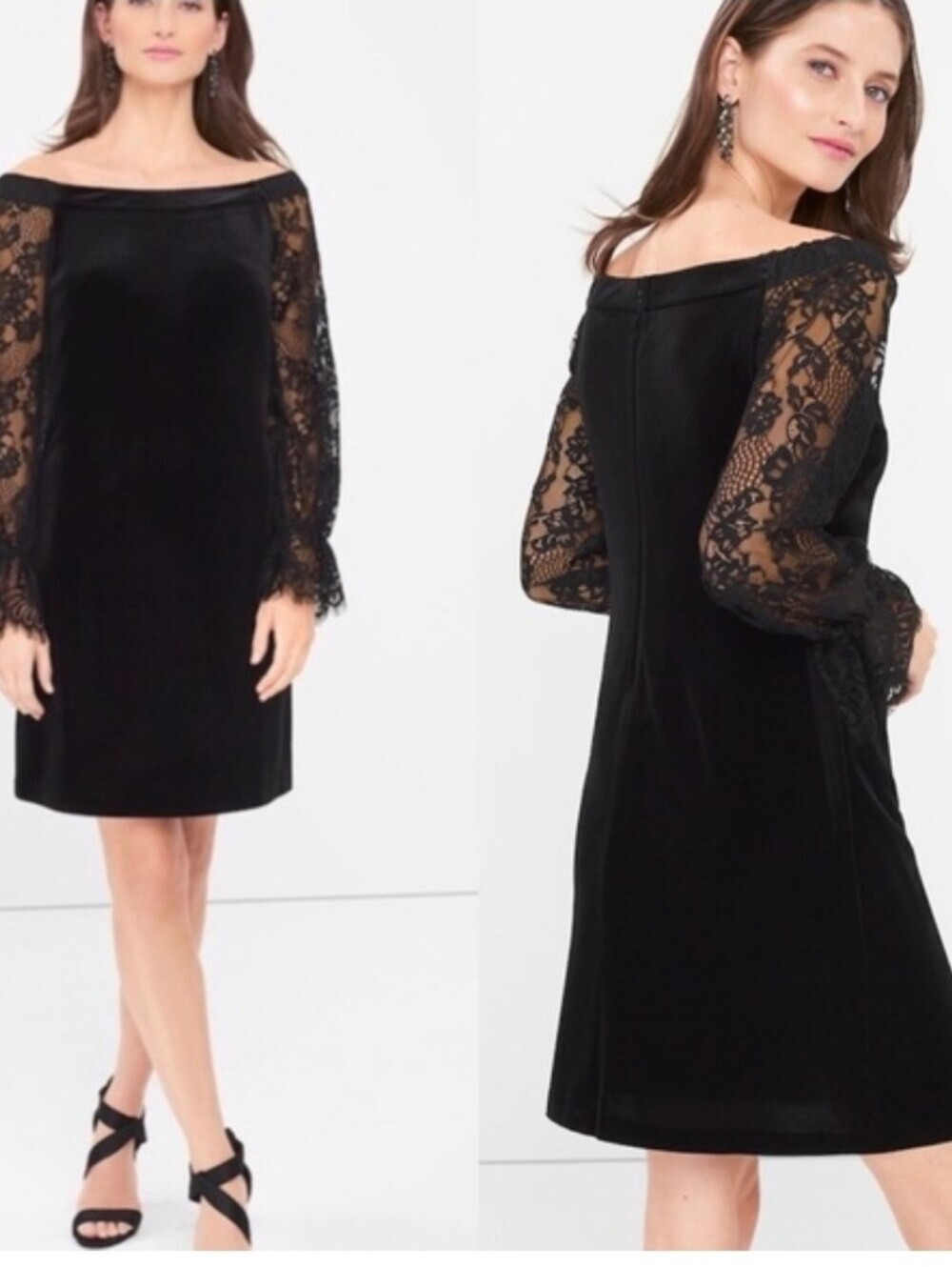 NWT White House Black Market Velvet Off Shoulder Dress Size 10 Black Formal